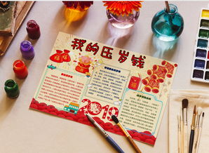 喜庆卡通压岁钱文化小报新年手抄报word模板下载新年