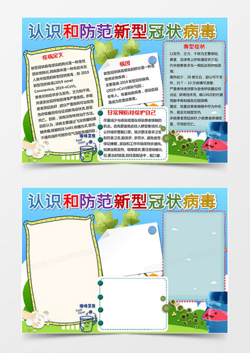 蓝色卡通风格认识和预防新型冠状病毒模版手抄报word模板下载docx格式熊猫办公