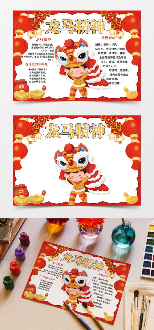 红色2024年龙年新年快乐龙马精神小报手抄报图片免费下载高清png素材编号z6puyw9lv图精灵