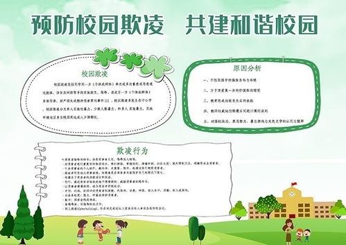 绿色清新预防校园欺凌小报手抄报