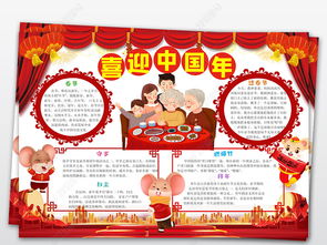 2020喜迎中国年小报新年春节快乐手抄报元旦鼠年电子小报图片模板下载