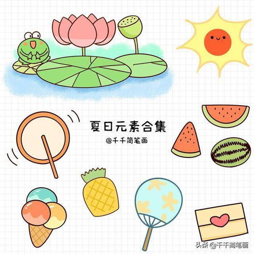 夏天简笔画素材,可用在手账手抄报中,喜欢的就收藏了画起来吧