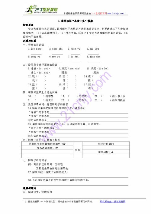 1我的弟弟小萝卜头教案下载语文