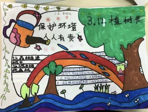 爱绿护绿画绿争做环保小卫士20190312西安沣东第三小学植树节活动