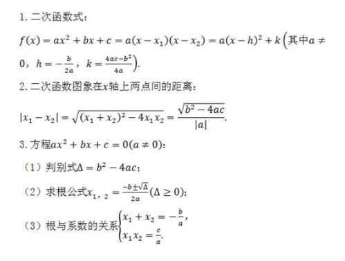 2020高考数学公式及定理二次函数常用公式